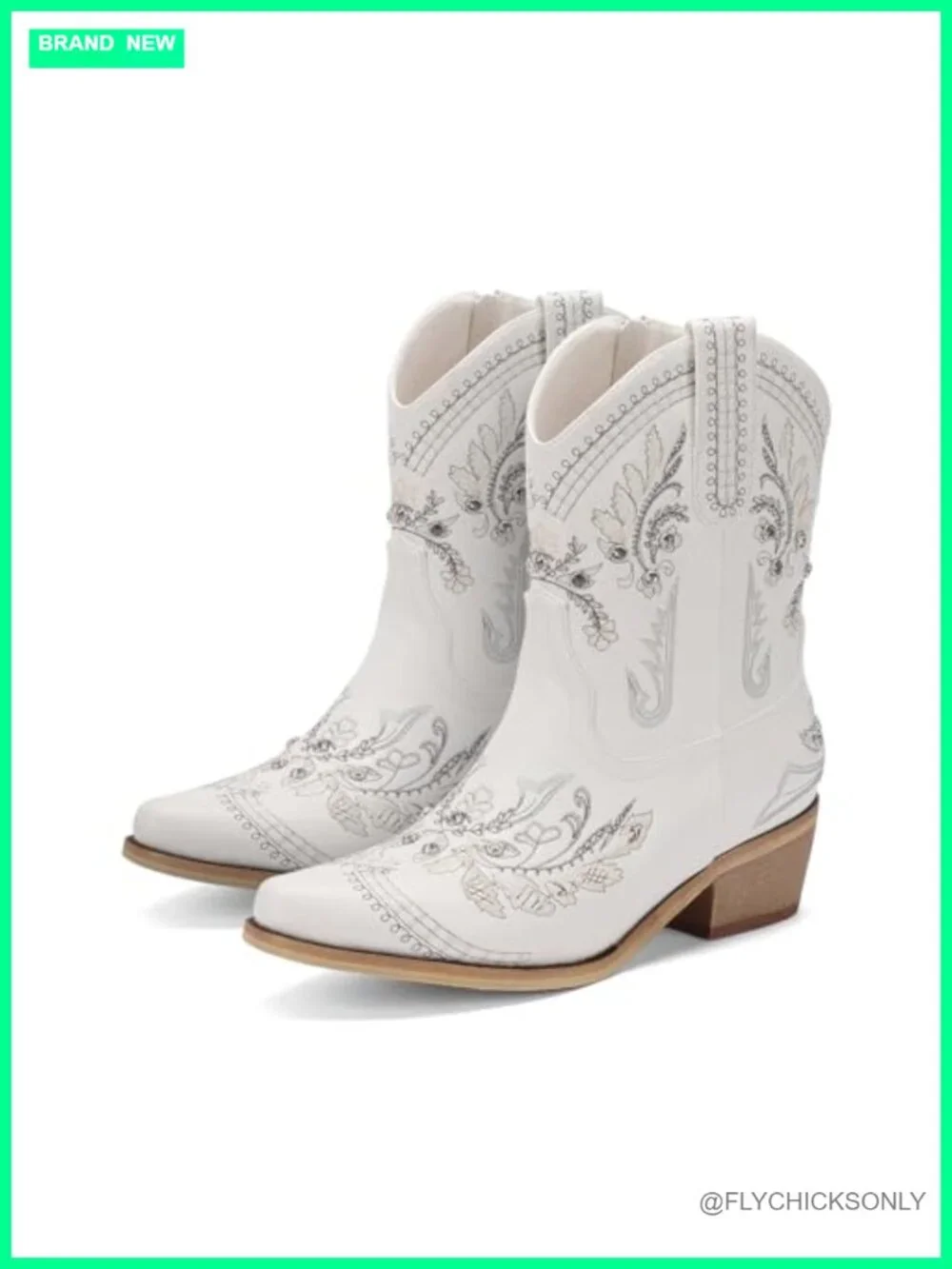 Rhinestone Embroidered Ankle Cowboy Boots with Chunky Heel